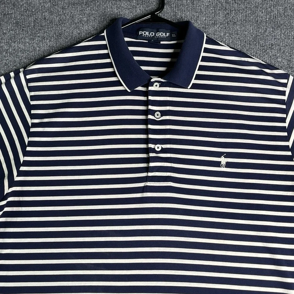 Vintage Polo Golf Ralph Lauren Polo Shirt Mens XL Blue Striped Embroidered Logo‎
